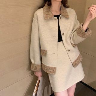 Collared Single-breasted Jacket / Mini A-line Skirt