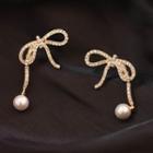 Faux Pearl Alloy Rhinestone Bow Earring 1 Pair - As Shown In Figure - One Size
