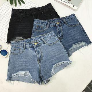 Distressed Fringed Loose-fit Denim Shorts