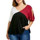Elbow-sleeve Cutout Colored Panel Top