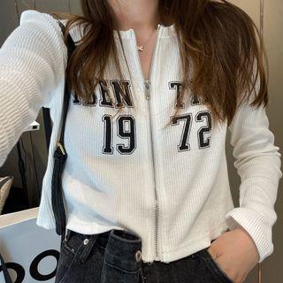 Long-sleeve Lettering Zip Cardigan