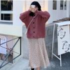 Button Cardigan / Midi Floral A-line Skirt