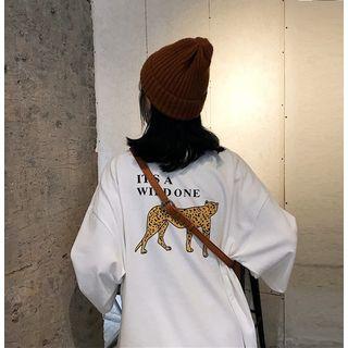 3/4-sleeve Leopard Print T-shirt