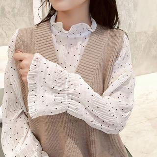 Bell-sleeve Dotted Chiffon Top White - One Size