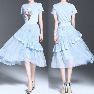 Set: Ice Cream Short-sleeve T-shirt + Midi Skirt