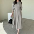 Pintuck-waist Long Sweatshirt Dress