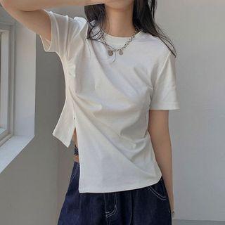 Plain Asymmetrical Round-neck Top