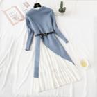 Set: Irregular Hem Long-sleeve Knit Dress + Sleeveless Midi A-line Dress