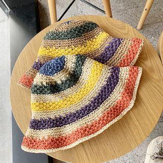 Striped Straw Bucket Hat