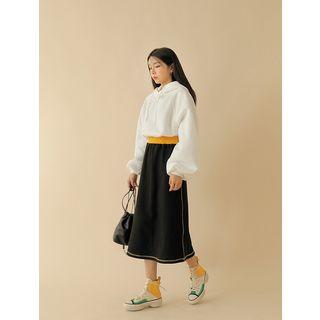 Contrast-trim Stitched Long Skirt