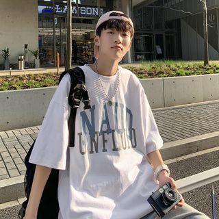 Round Neck Lettering Print Short Sleeve T-shirt