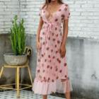 Short-sleeve Fruit Print Maxi Dress