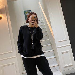 Fleece-lined Monotone Sweatshirt & Sweatpants Set