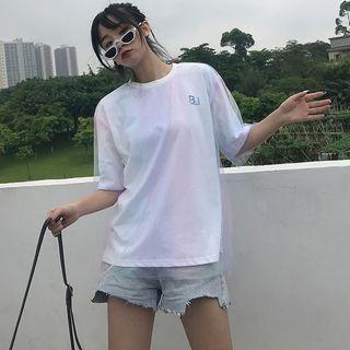 Mesh-overlay Plain T-shirt White - One Size