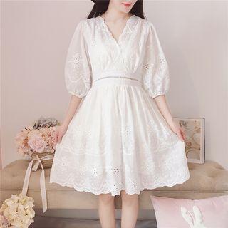 Set: Perforated Elbow Sleeve Dress + Bandeau Top