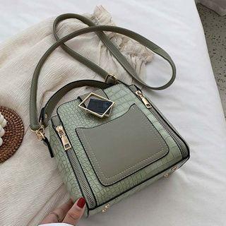 Croc Grain Irregular Buckled Crossbody Bag