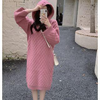 Long-sleeve Plaid Knit Hooded Dress