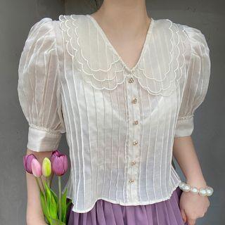 Layered Collar Cropped Blouse