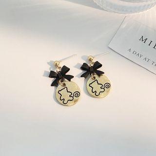 Bow Bear Alloy Dangle Earring 1 Pair - 925 Silver - Black & Gold - One Size