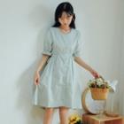 Button Front Elbow-sleeve Dress