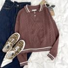 Long-sleeve Contrast Trim Cable Knit Sweater