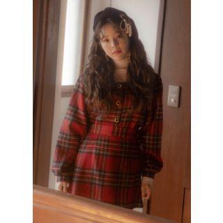 Square-neck Tartan Plaid Blouse
