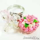 Sweet Floral Pink Cupcake Pearl Silver Ring