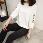 Flower Embroidered 3/4 Sleeve Sweater