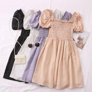 Dotted Smocked Chiffon Mini Dress