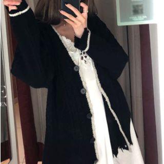 Fringed Cable Knit Cardigan Black - One Size