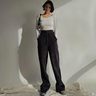 Chenille Loose-fit Straight-cut Pants
