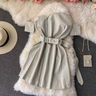Cold Shoulder Belted Denim Dress