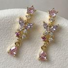 Butterfly Rhinestone Dangle Earring 1 Pair - Gold & Pink - One Size