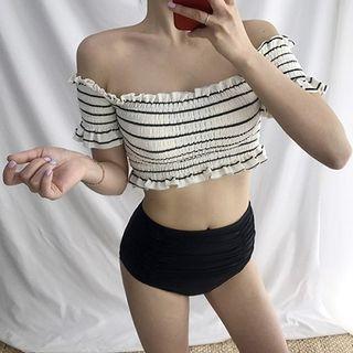 Set: Short-sleeve Striped Swim Top + Bottom