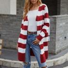 Striped Long Open-front Cardigan