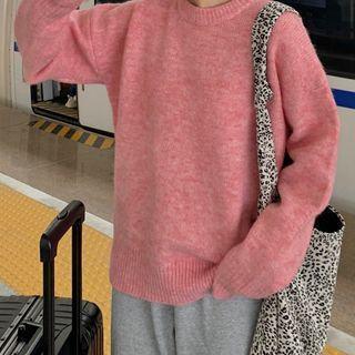 Round-neck Plain Knitted Long-sleeve Top / Plain Pants