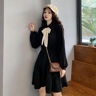 Ribbon Long-sleeve A-line Mini Dress