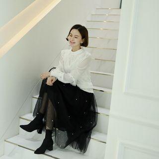 Faux-pearl Beads Tulle Skirt