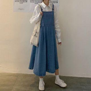 Denim Midi A-line Overall Dress / Shirt