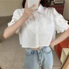 Short-sleeve Ruffled Cropped Shirt White - One Size