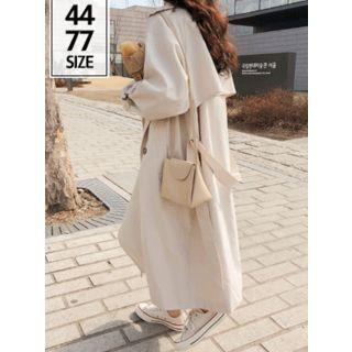 Belted Flap Long Trench Coat Cream - One Size