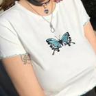 Butterfly-print Frill Trim Short-sleeve Top