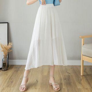 Plain Irregular Cotton Linen Wide-leg Pants