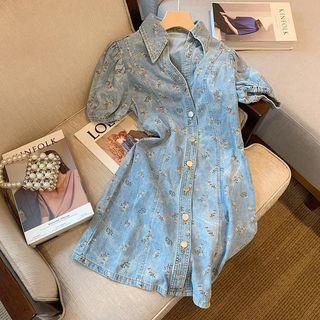 Floral Denim Mini A-line Dress