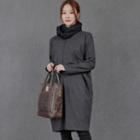 Pocket-side Twill Shift Dress Dark Gray - One Size