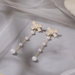 Pearl Bow Long Earring As Shown In Figure - One Size