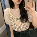 Short-sleeve Mesh Top / Floral Camisole Top