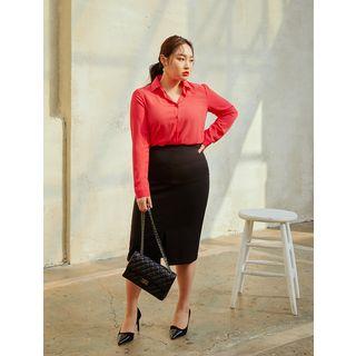 Plus Size Slit-front Pencil Skirt