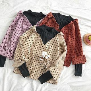 Mock Two-piece Heart Printed Corduroy Shirt