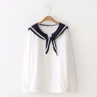 Contrast Trim Sailor Collar Long Sleeve Top
